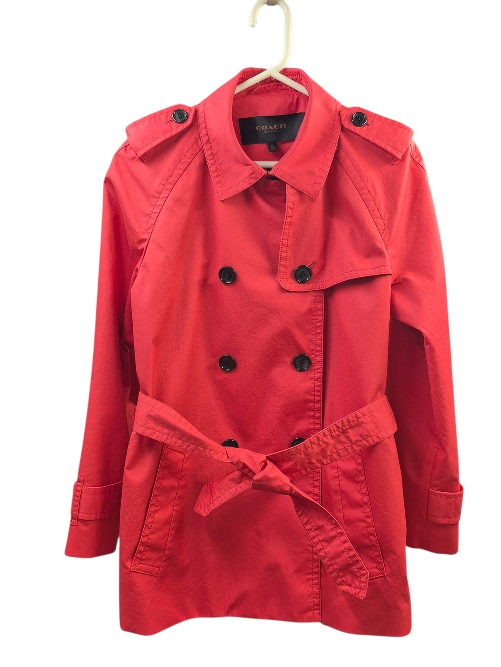 Coach Trench Coat Women's Size XL Red Double-Breasted Belted